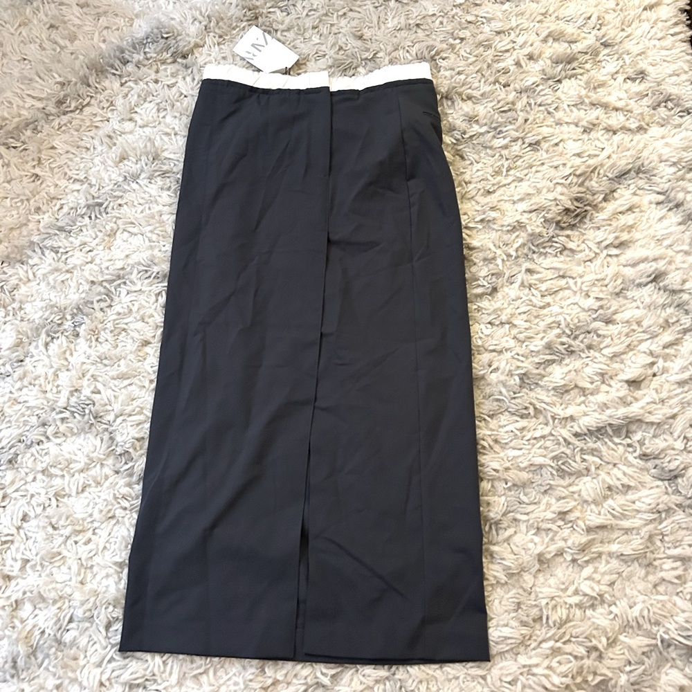 Zara Black Midi Skirt with White Trim